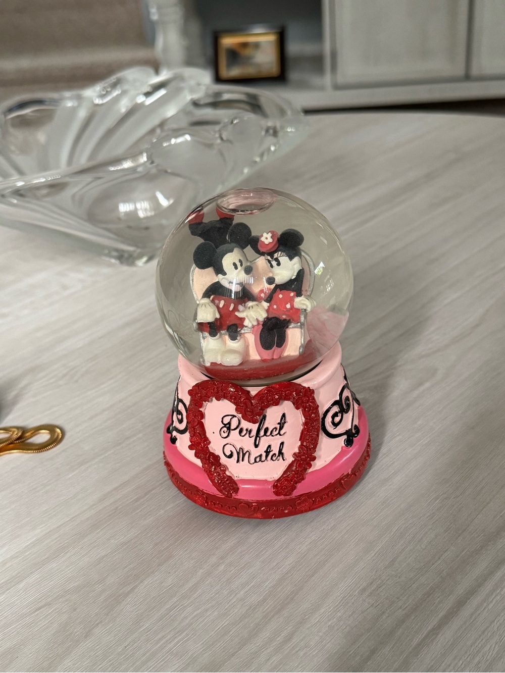 Mickey & Minnie 'Perfect Match' Snow musical Globe - Pink & Red